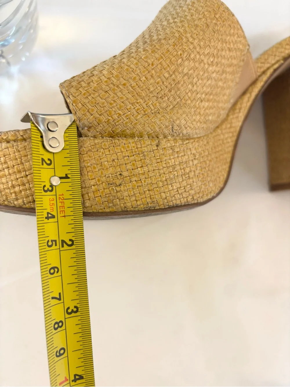 Woven beige raffia Platform Slide Heels